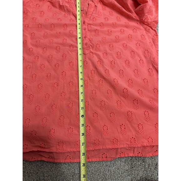 MIRA Orange Red Pineapple Eyelet Blouse Top VNeck Popover Spring Casual 2XL - Picture 7 of 8